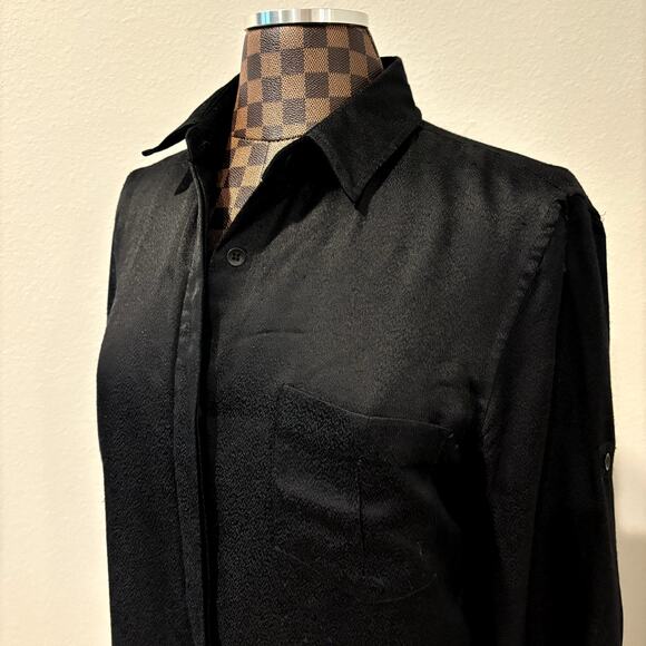 Rag & Bone Shirt Dress Black Sz 8 Midi Roll-Tab Sleeves Layered Tunic Minimalist - Picture 4 of 9